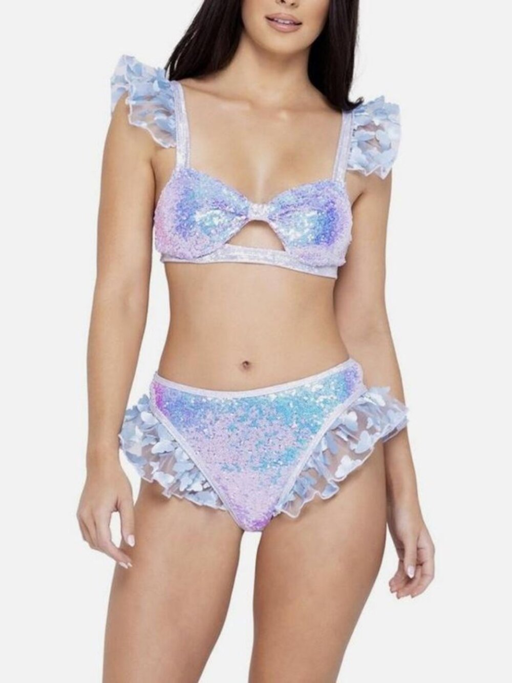 Roma Iridescent Sequin Crop Set - good for raves & festivals